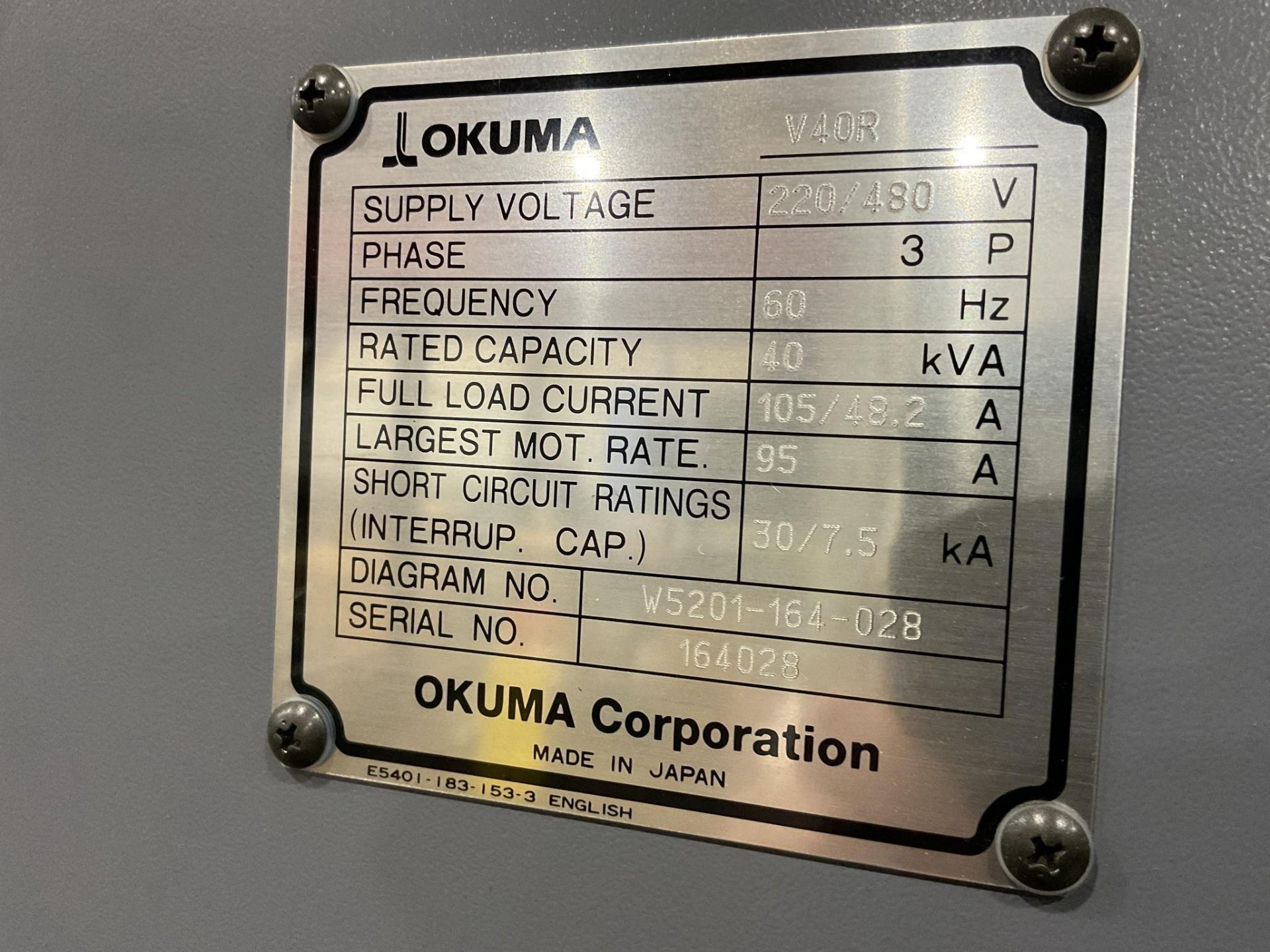 2012 OKUMA V40R VERTICAL LATHE - Image 19 of 20
