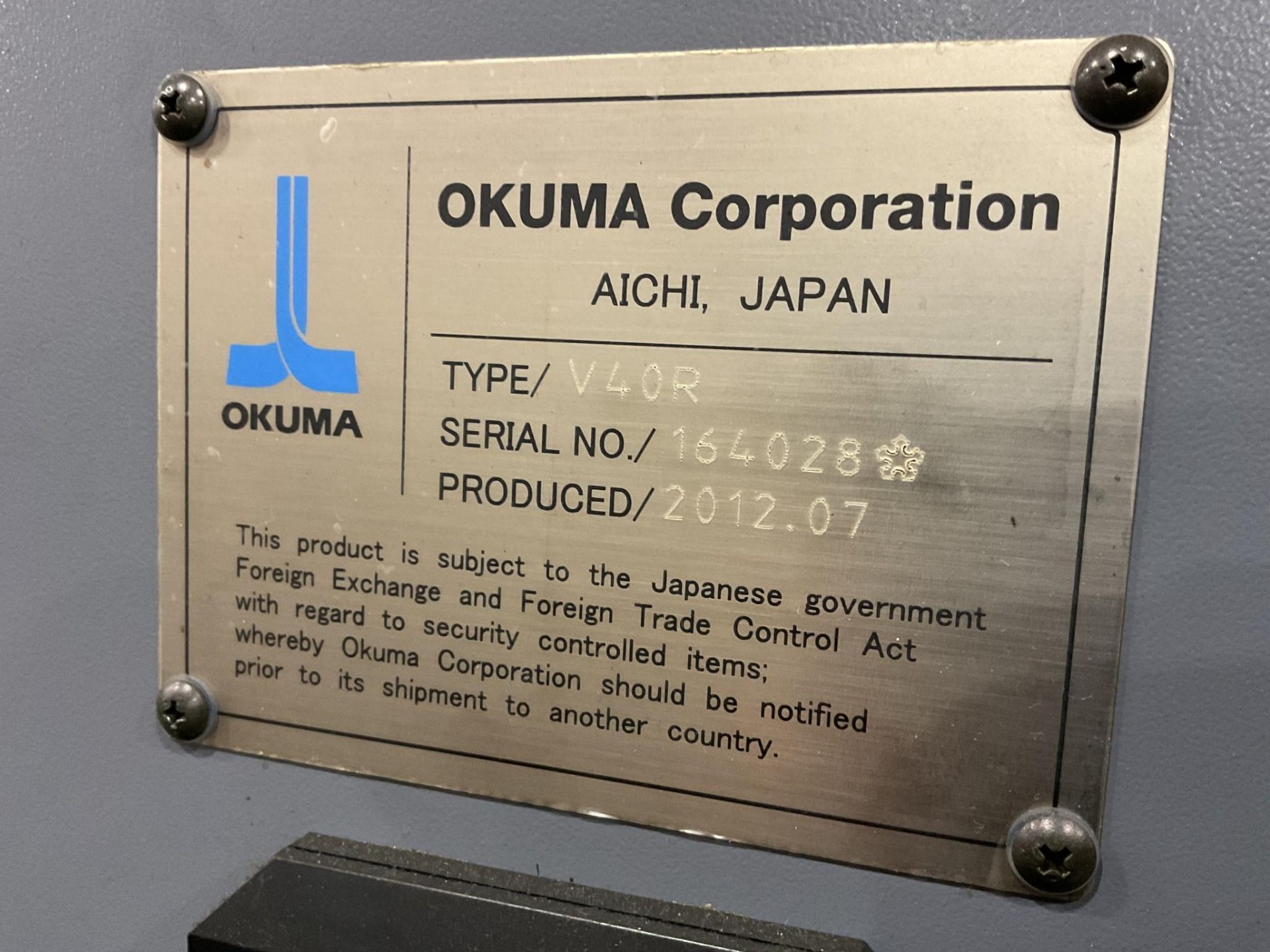 2012 OKUMA V40R VERTICAL LATHE - Image 20 of 20