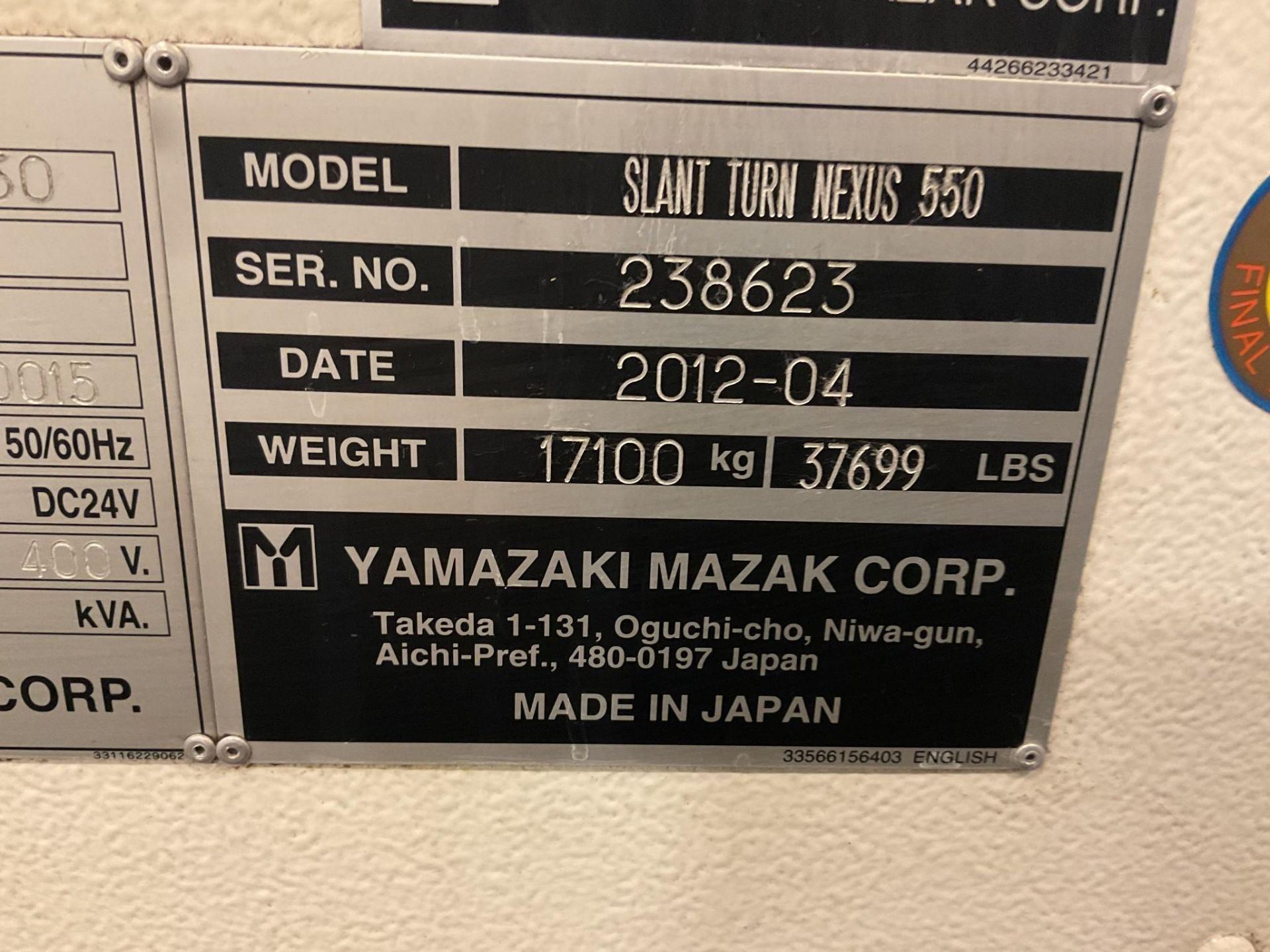 2012 MAZAK SLANT TURN NEXUS 550 CNC LATHE - Image 21 of 24