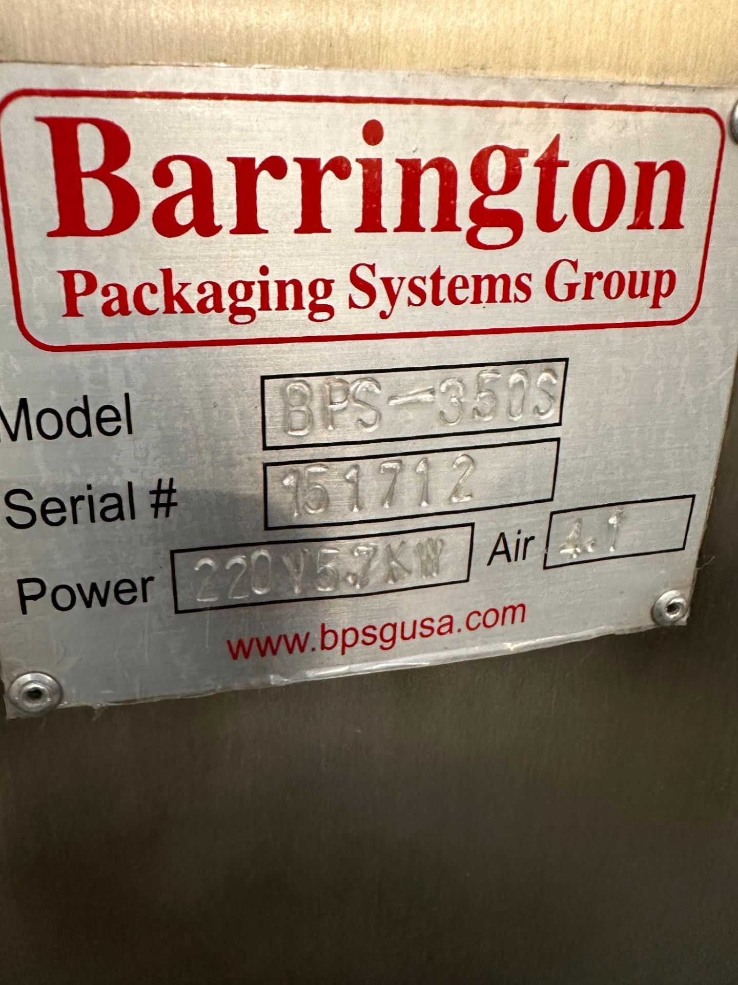 BARRINGTON MODEL BPS 350S FLOW WRAPPER WITH INDEX CONVEYOR 8 3/4IN X 9IN LONG LUGS - Image 10 of 10