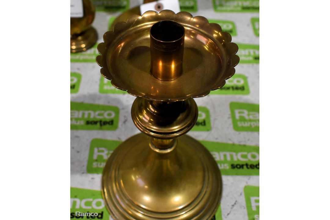 Pair of Brass candlesticks & Small brass vase - Image 3 of 6