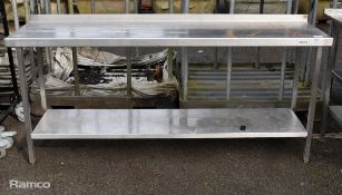 Stainless steel wall table unit with base shelf - W 1900 x D 460 x H 900mm