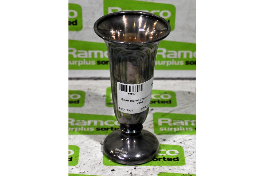 Silver plated church 6 inch vase - Image 1 of 5