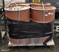 4x 220L Red mild steel open top drums - L 600 x W 600 x H 880mm