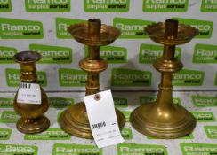 Pair of Brass candlesticks & Small brass vase
