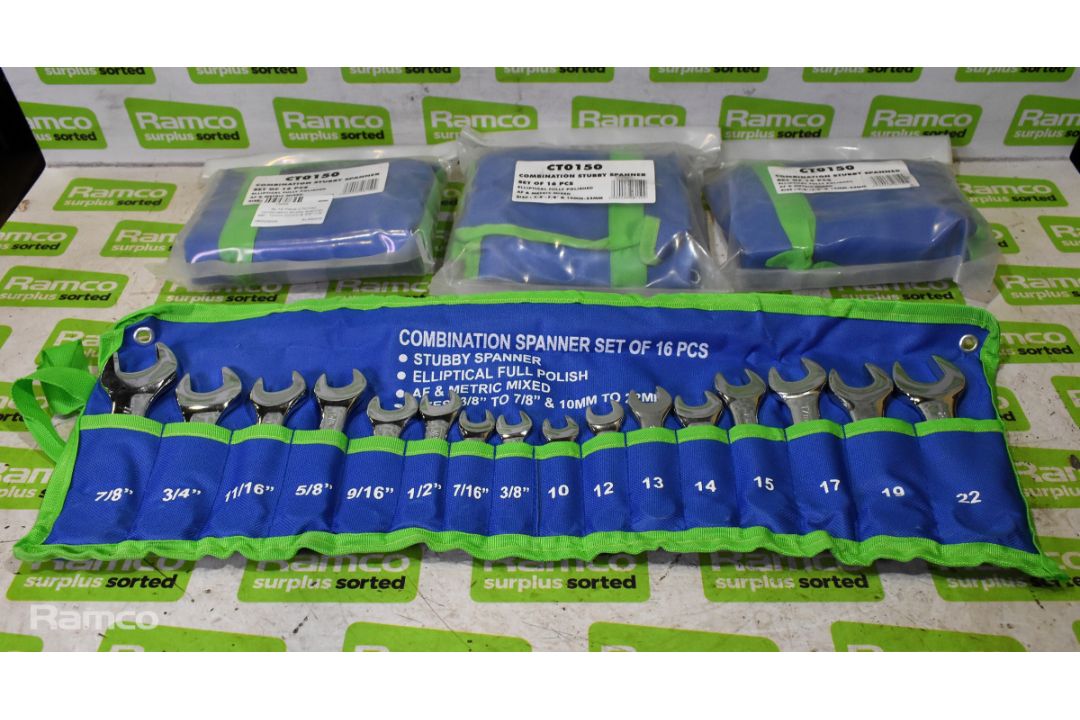 4x 16 Piece CTO150 combination stubby spanner sets - 10mm-22mm & 3/8-7/8 inch & more - Image 2 of 13