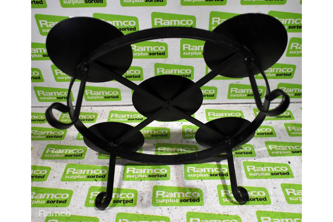 Black metal 5 - candle round stand - 410 x 410 x 150 mm, Cotton fabric crochet round cushion - Image 3 of 5