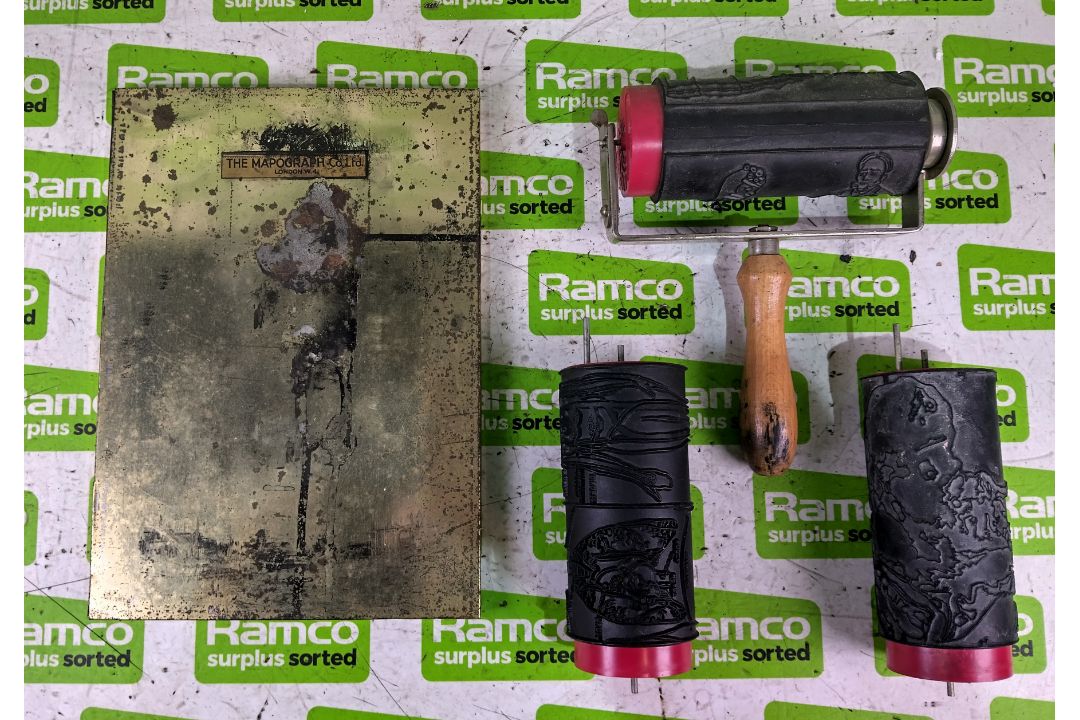 Mapograph printing roller & 3 rolls - see description for roll details - Image 1 of 4