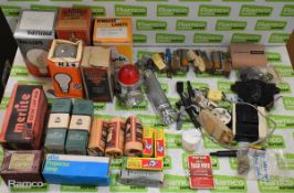 Vintage lighting equipment - bulbs, torches, switches - brands: Philips, Atlas, Merlite, Mazda