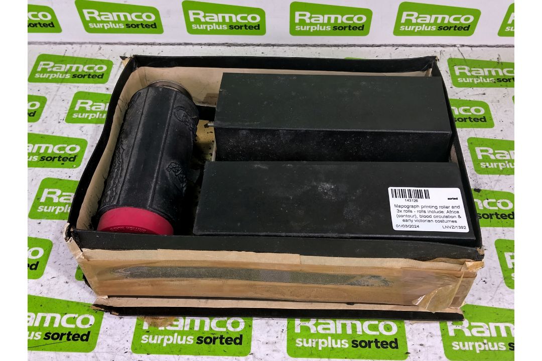 Mapograph printing roller & 3 rolls - see description for roll details - Image 2 of 4