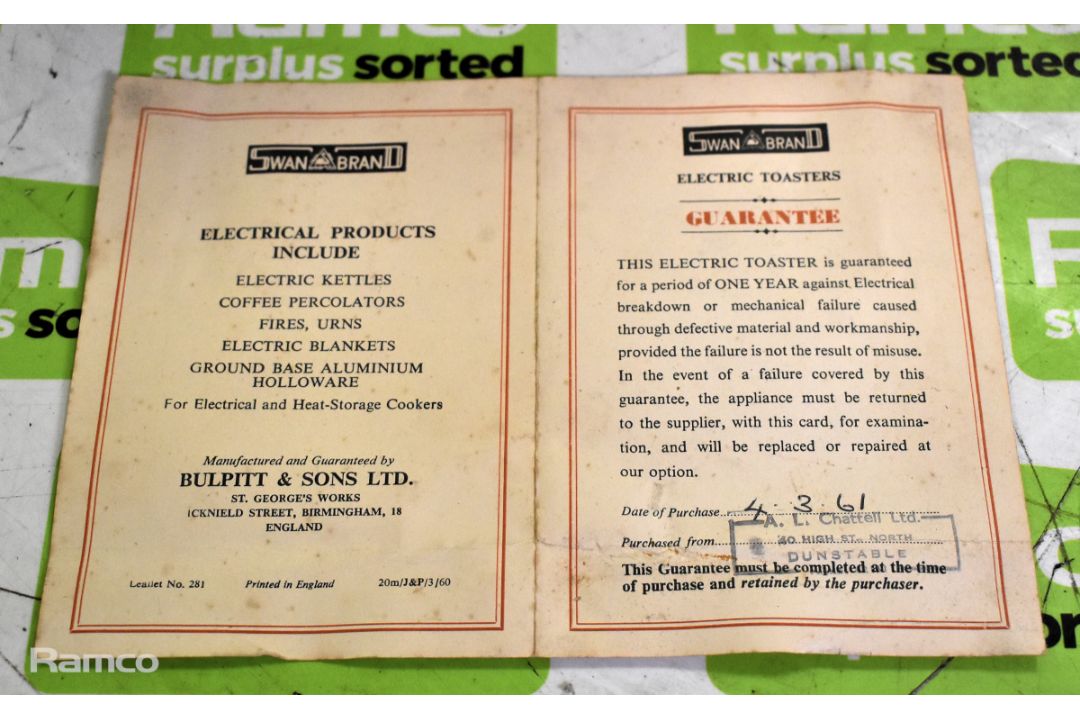 Swan Brand - The Premier Electric Toaster - cat No. 903 - Image 11 of 11