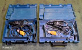 2x Makita HHR2450 110V electric rotary hammer drills with case