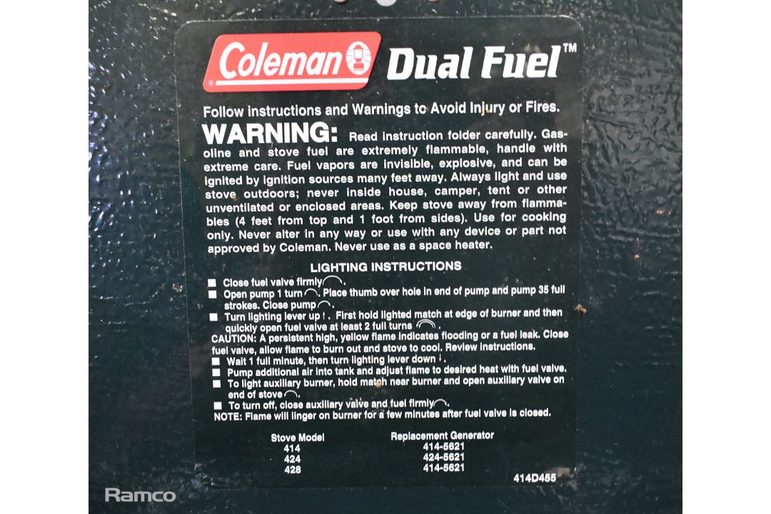 Coleman dual fuel twin burner gasoline camping stove - Image 5 of 8