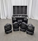4x Prolights Diamond 19CC 19x15W moving LED wash lights with flight case