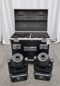 2x Prolights Moonstone LED spot moving head lights with flight case