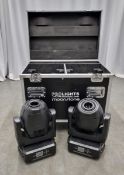 2x Prolights Moonstone LED spot moving head lights with flight case