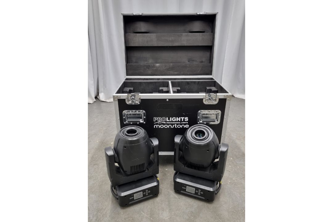2x Prolights Moonstone LED spot moving head lights with flight case - Image 1 of 13