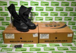 2x Pairs of Wellco Peruana Jungle combat boots - Black - Size 12M - New
