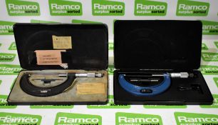 2x Moore & Wright 966B 3-4 inch micrometer calipers with cases