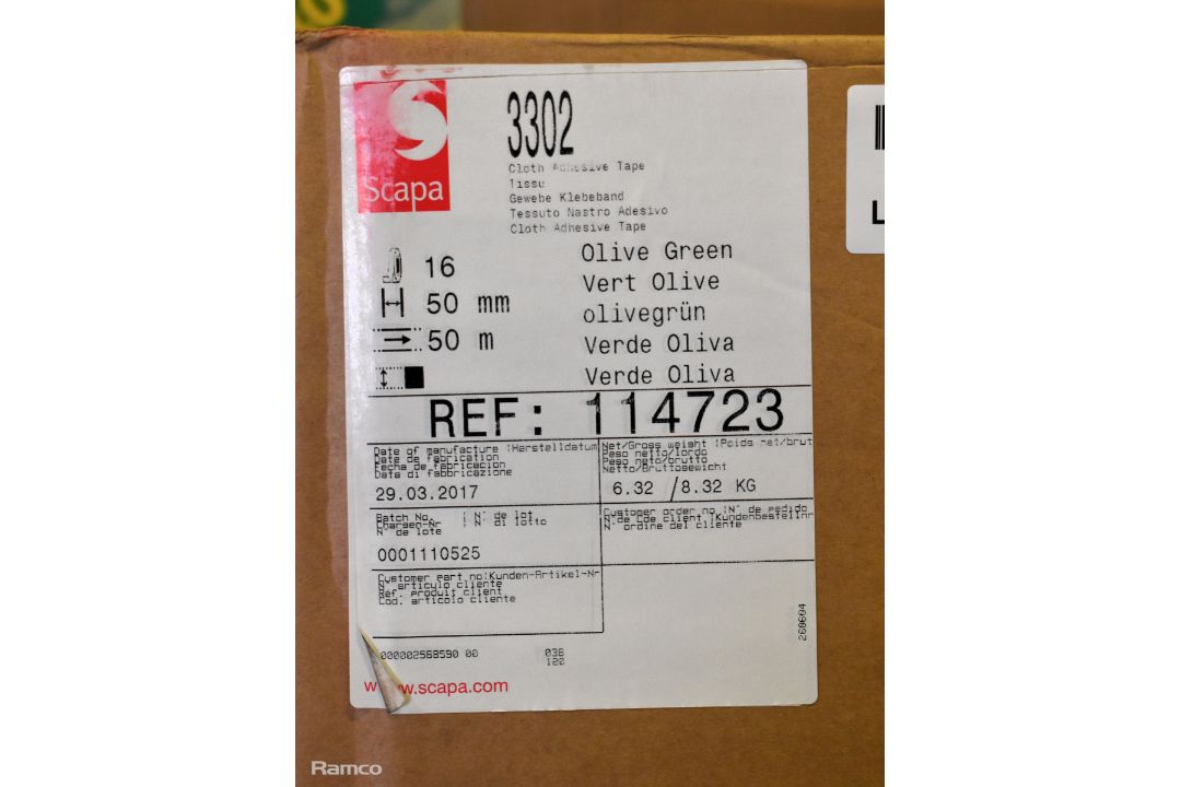 2x boxes of Scapa 3302 cloth adhesive tape olive green - 50mm x 50M - 16 rolls per box - Image 4 of 4