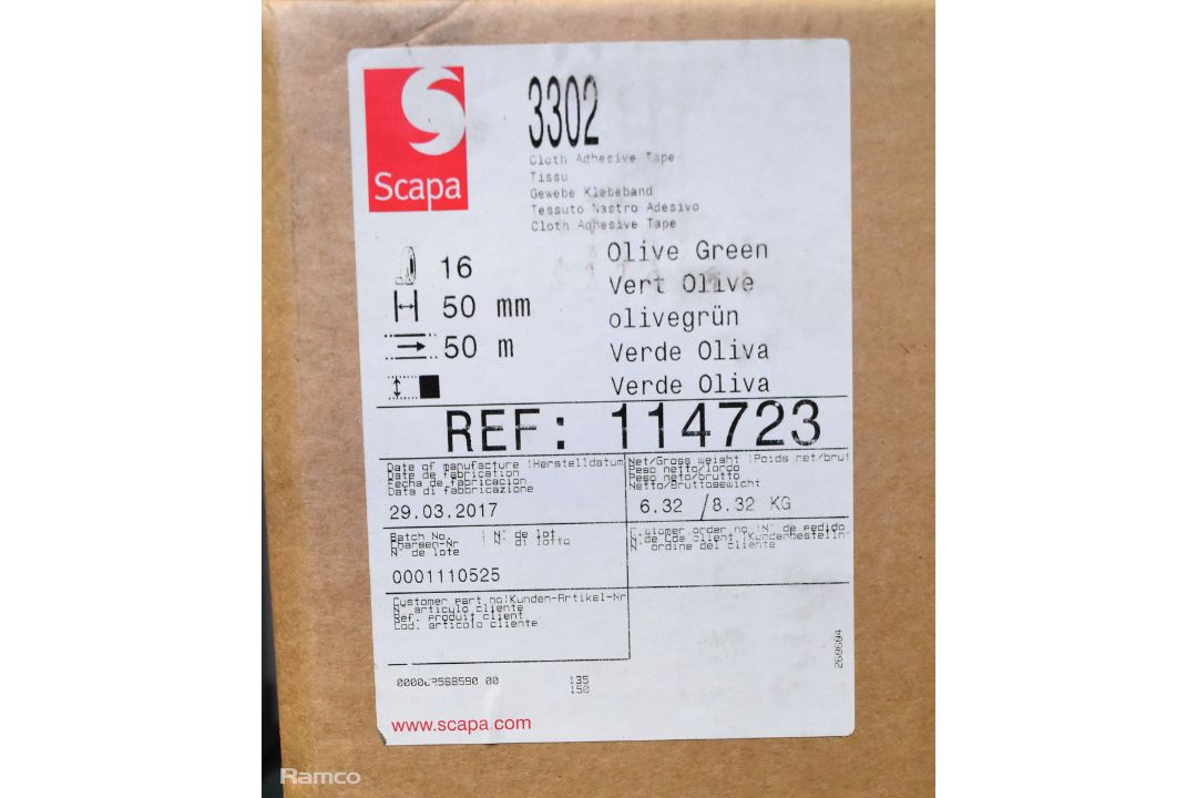 2x boxes of Scapa 3302 cloth adhesive tape olive green - 50mm x 50M - 16 rolls per box - Image 4 of 4