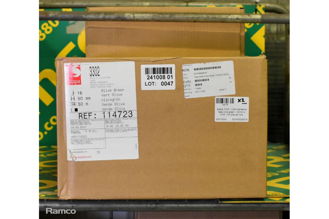 2x boxes of Scapa 3302 cloth adhesive tape olive green - 50mm x 50M - 16 rolls per box - Image 3 of 4