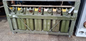21x 20L empty fuel jerry cans with storage stillage