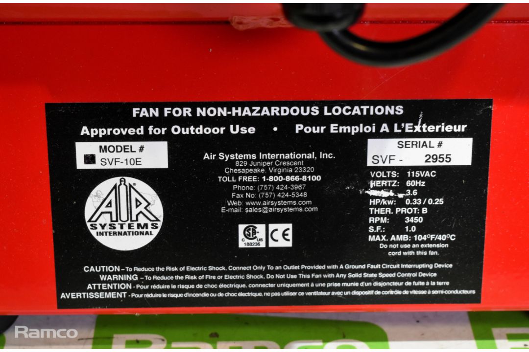 AIR Systems Inter SVF-10E - Inline axial fan blower 115Vac 60Hz HP/kw 0.33/0.25 - Image 2 of 6