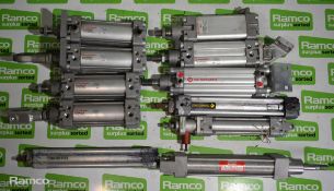 11x pneumatic cylinders - mixed sizes - brands: Norgren, Richard Simon, Numatics, Joucomatic