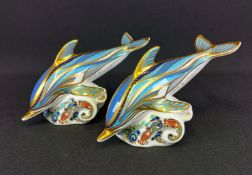 2x Royal Crown Derby dolphin paperweights