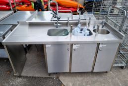Stainless steel triple sink unit - W 2000 x D 870 x H 1400mm