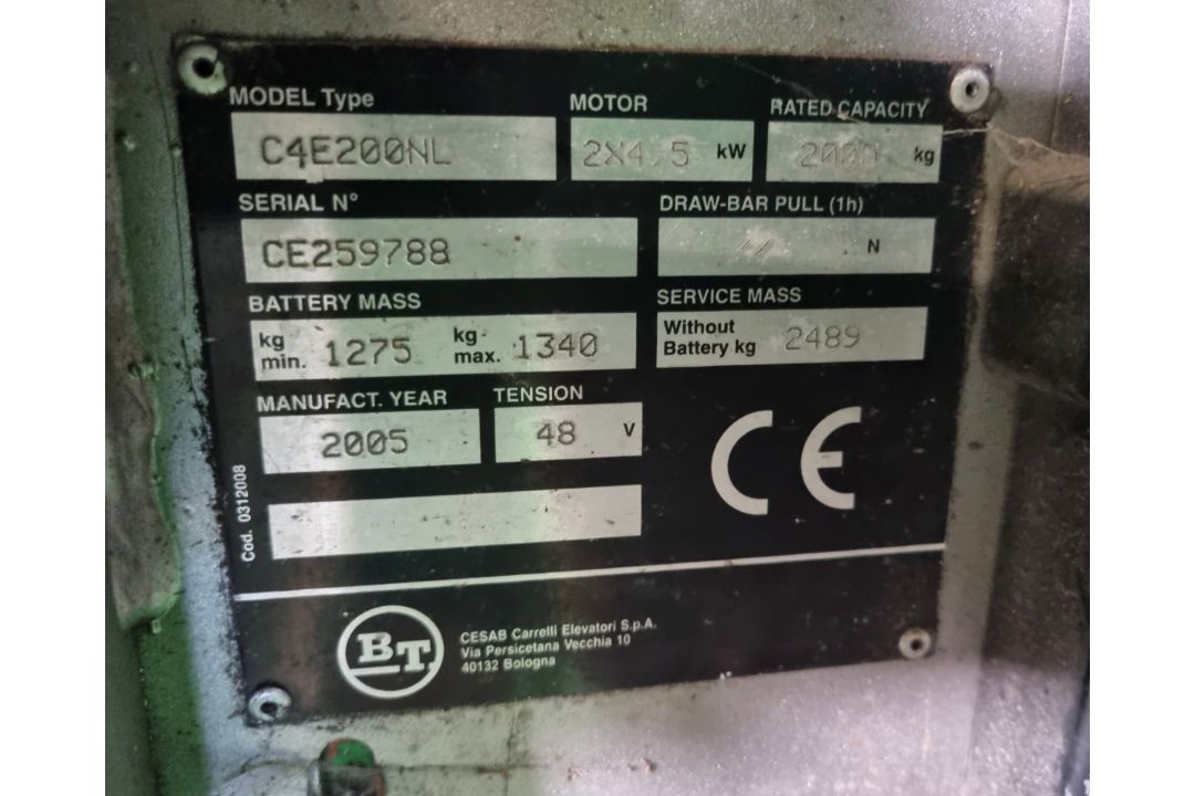 BT C4E200NL electric forklift with side shift module & Ceil Smart derivative forklift charger - Image 11 of 23
