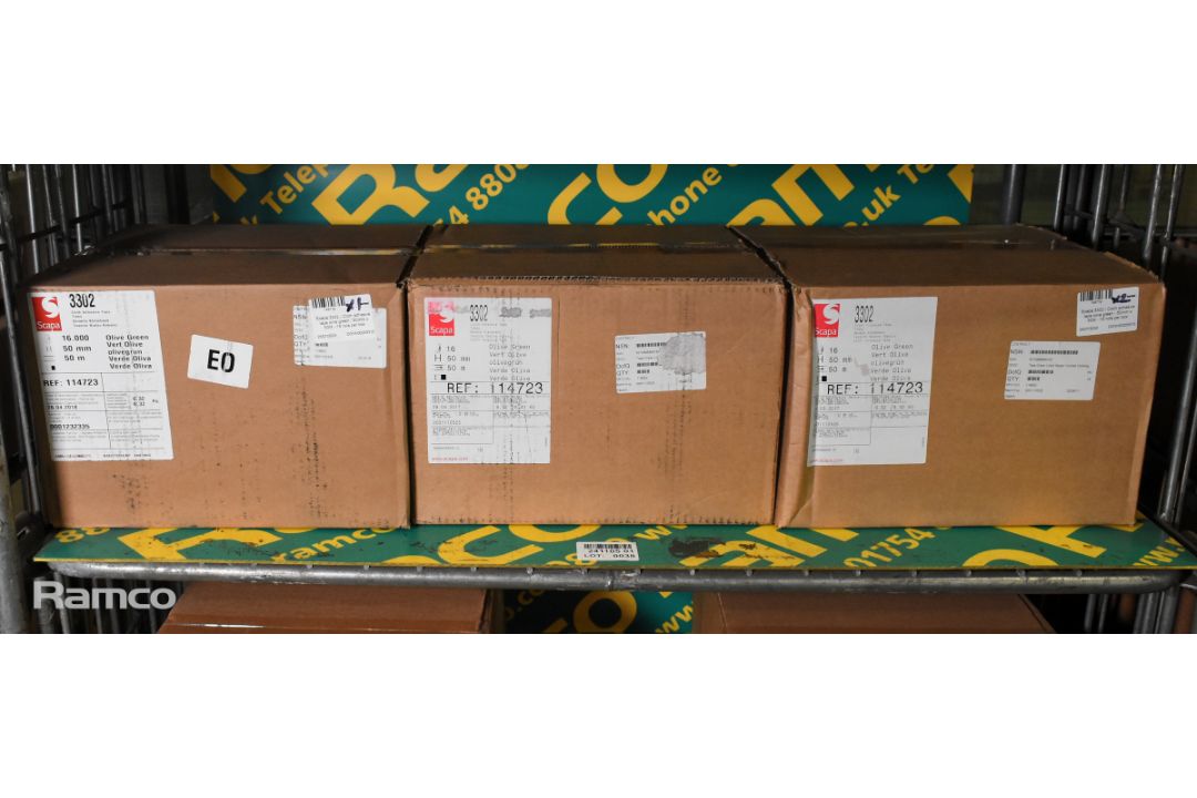 3x boxes of Scapa 3302 - Cloth adhesive tape olive green - 50mm x 50M - 16 rolls per box - Image 3 of 3