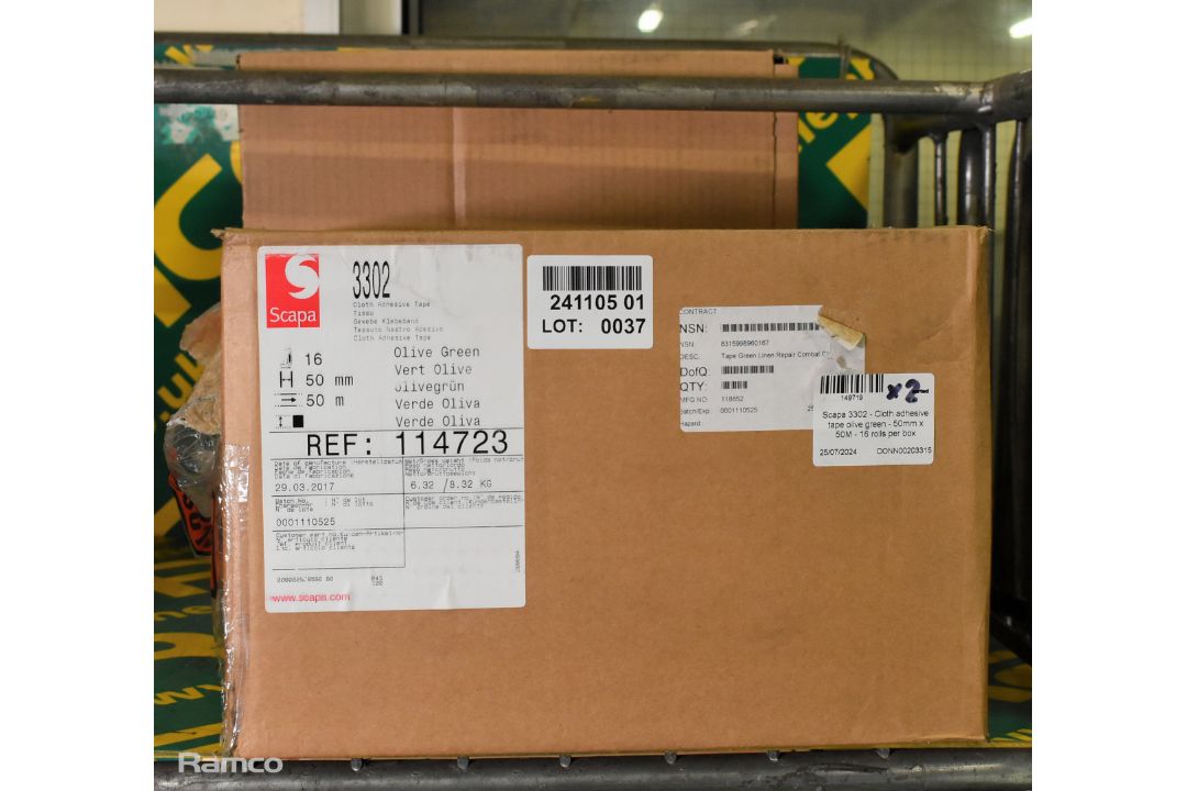 2x boxes of Scapa 3302 - Cloth adhesive tape olive green - 50mm x 50M - 16 rolls per box - Image 3 of 3