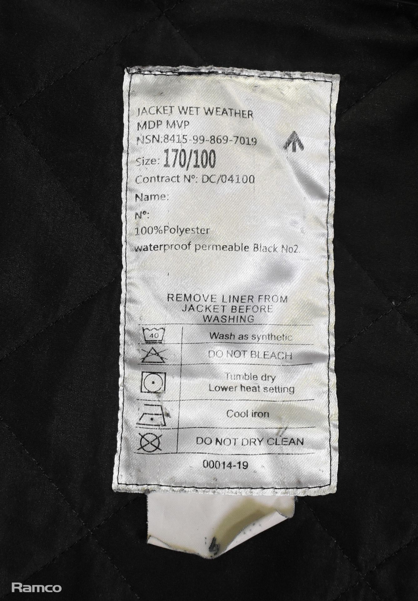 British Forces Wet Weather jacket MDP MVP - Black - see picture for size - Image 6 of 6