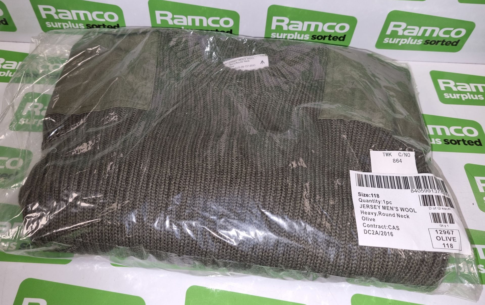 7x British Army mens wool jerseys - heavy round neck - Olive - 118cm - Image 2 of 4
