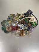 A collection of costume jewellery to include paste earrings, malachite oval clip on earrings, New