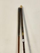 A 19th century gold mounted hawthorn coaching whip with leather handle, the mounts stamped 'F.W.