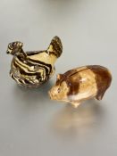 A 19thc Scottish pottery pig money bank with treacle drip glaze with hairline crack to rump H x