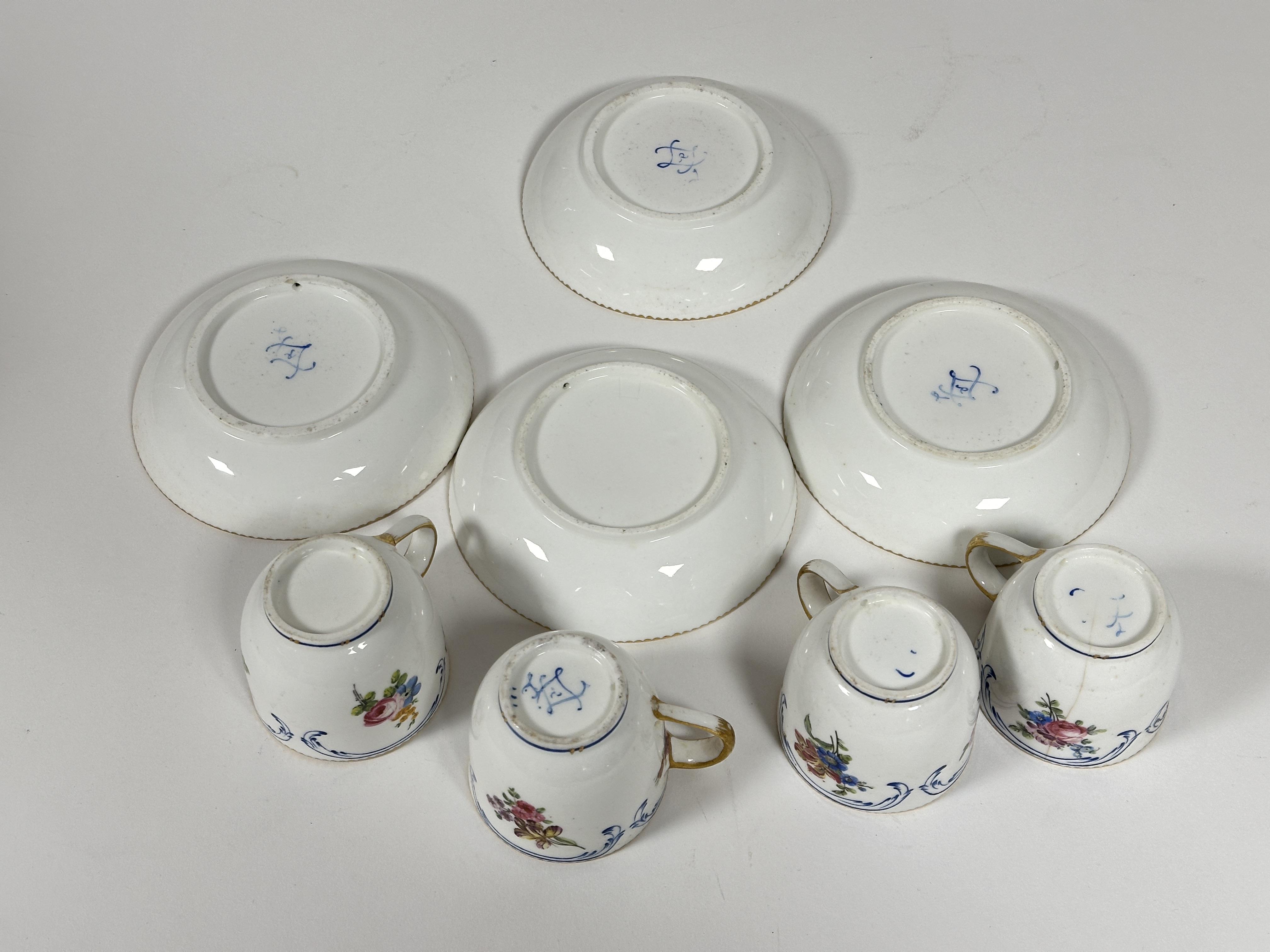 Property of the late Countess Haig, a late 19thc Sevres style set of four porcelain tea cups and - Image 5 of 5