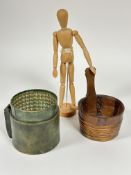Property of the late Countess Haig, a vintage leather covered string ball holder base D x11cm, a
