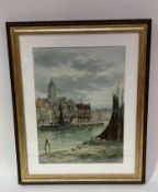 John Hamilton Glass (Scottish 1890-1925), A  Dutch canal scene with town and people to background,