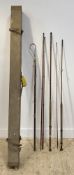 Fishing interest: A split cane and cork two section fly fishing rod, indistinctly marked by London