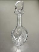 A Orrefors Swedish crystal tapered paneled decanter with shaped stopper signed verso no signs of