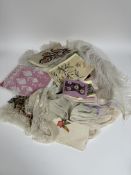 Property of the late Countess Haig, a collection of nine loose ostrich plumes, a Susani style wool