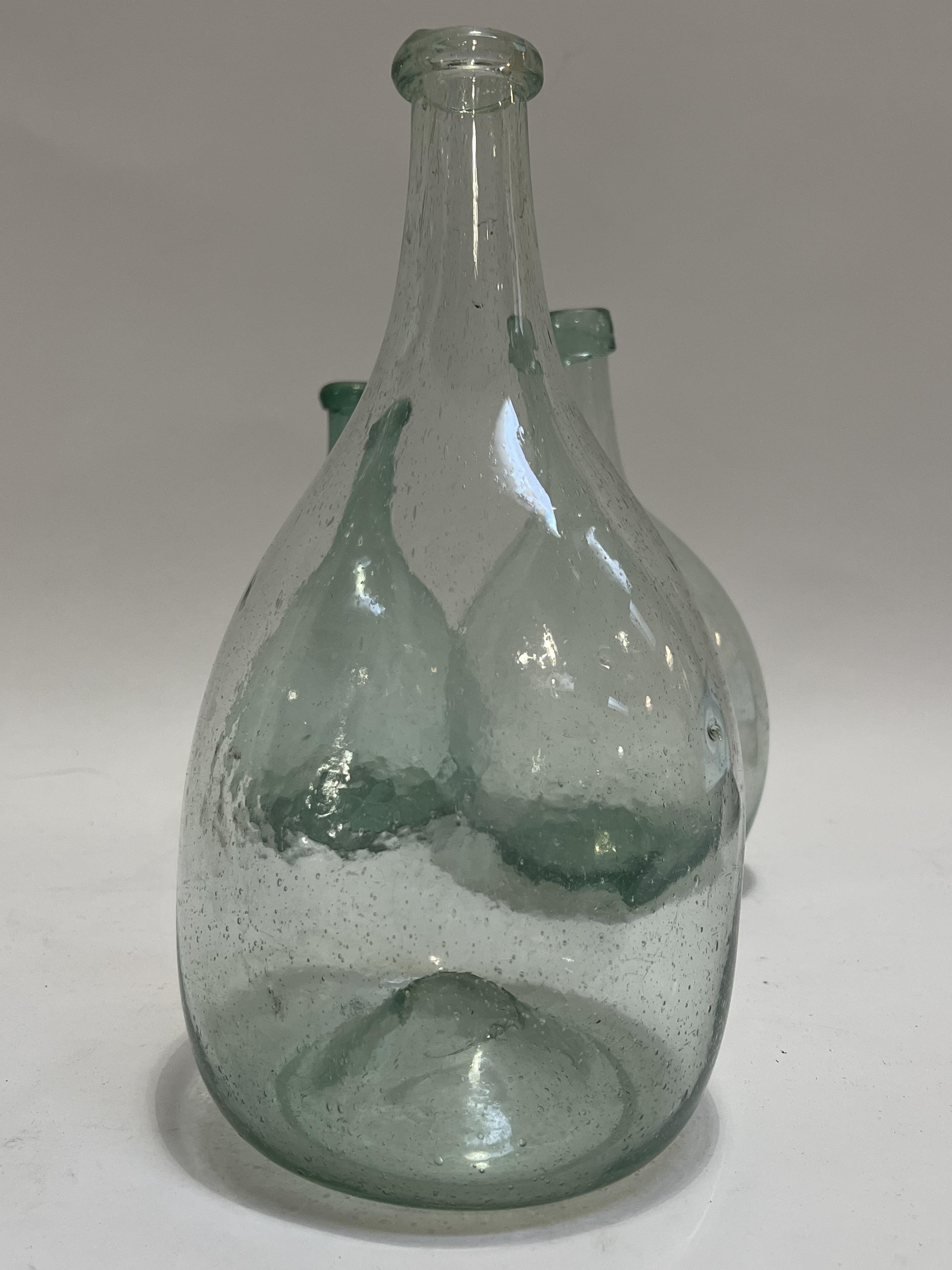 Three early American (18th/19th century) blown glass onion bottles (largest h- 31cm) - Image 2 of 7