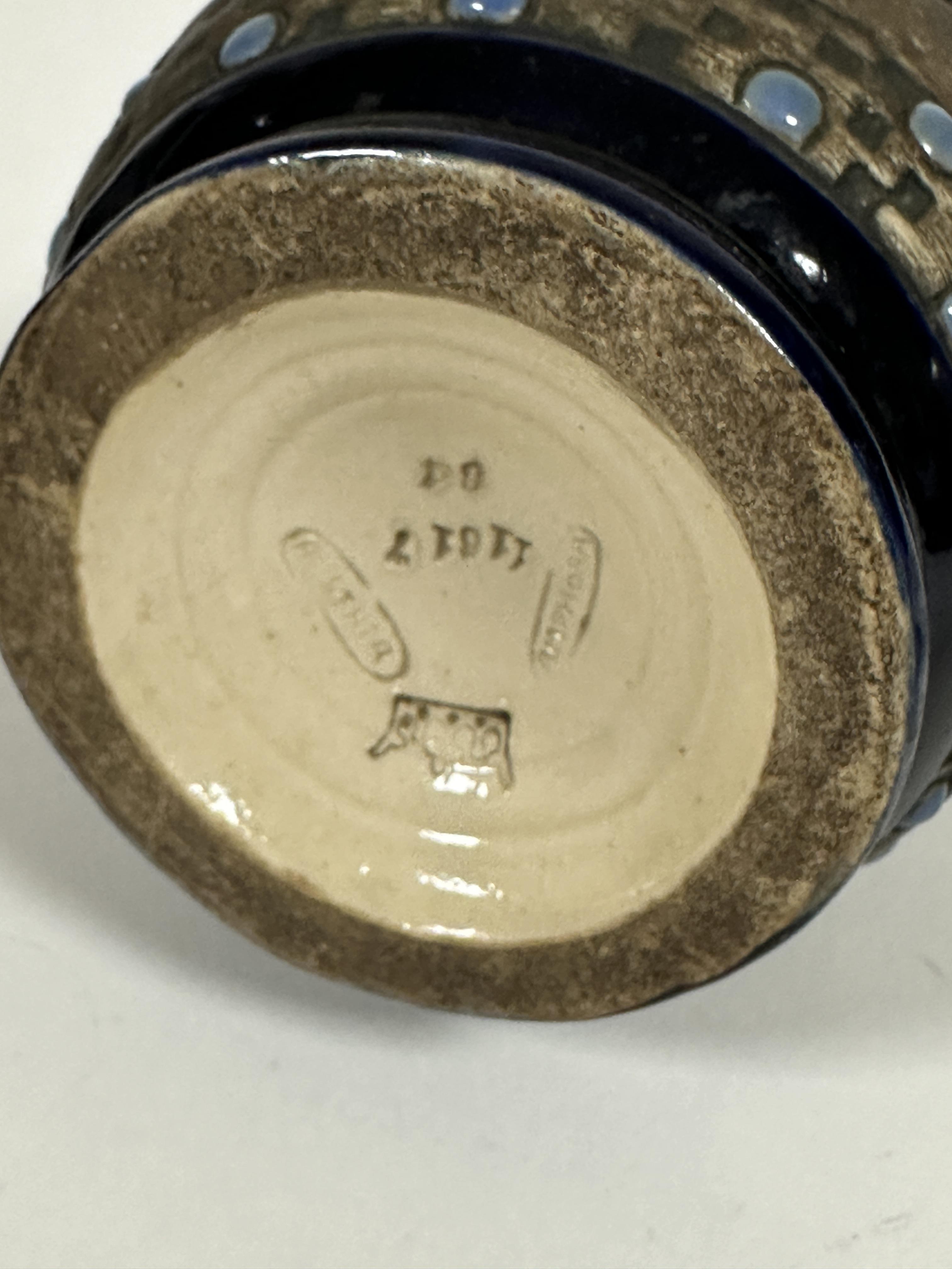 A Austrian Amphora pottery twin handled impress vase of tapered form with enamel parrot,  flowers - Image 3 of 4