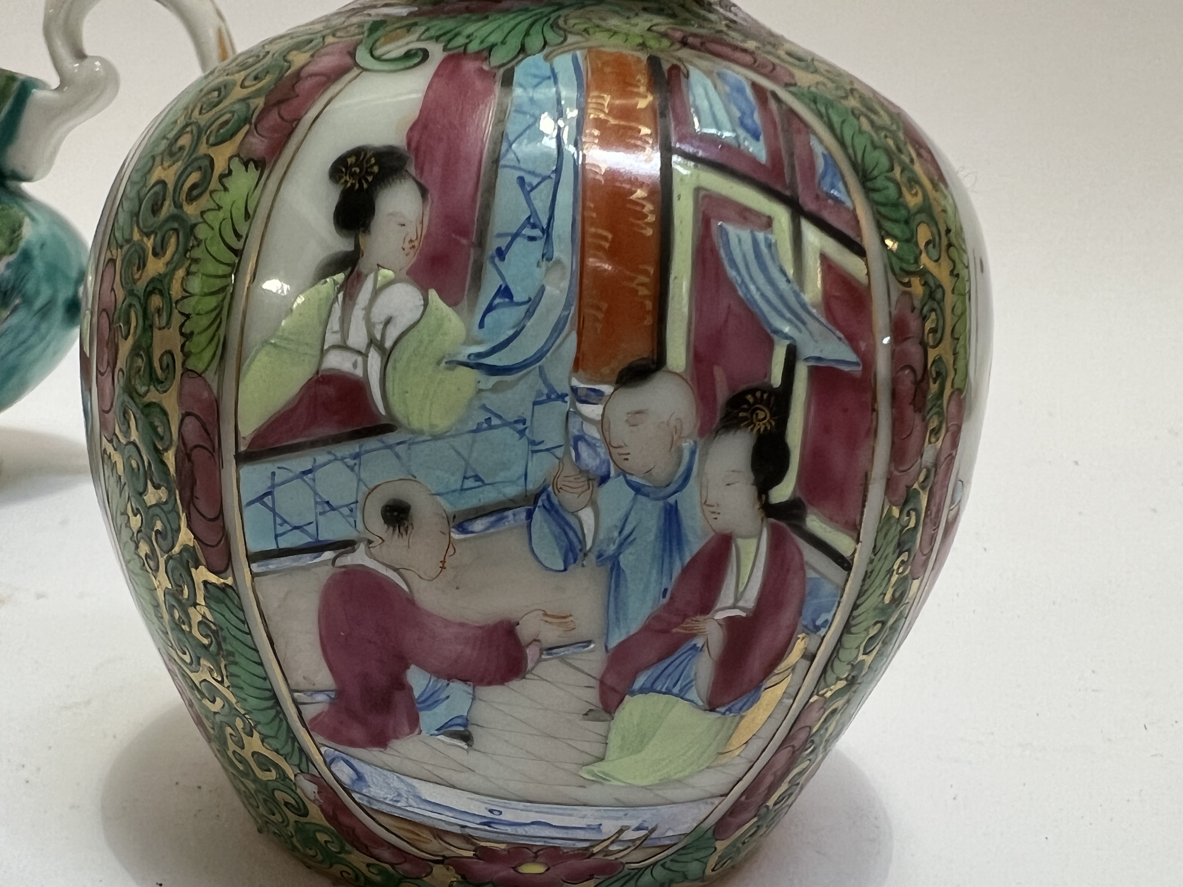 A late Qing Dynasty Canton porcelain gourd form vase decorated in polychrome enamels with panel scen - Image 3 of 4
