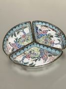 Property of the late Countess Haig, a set of three Peking enamel Chinese triangular shaped serving