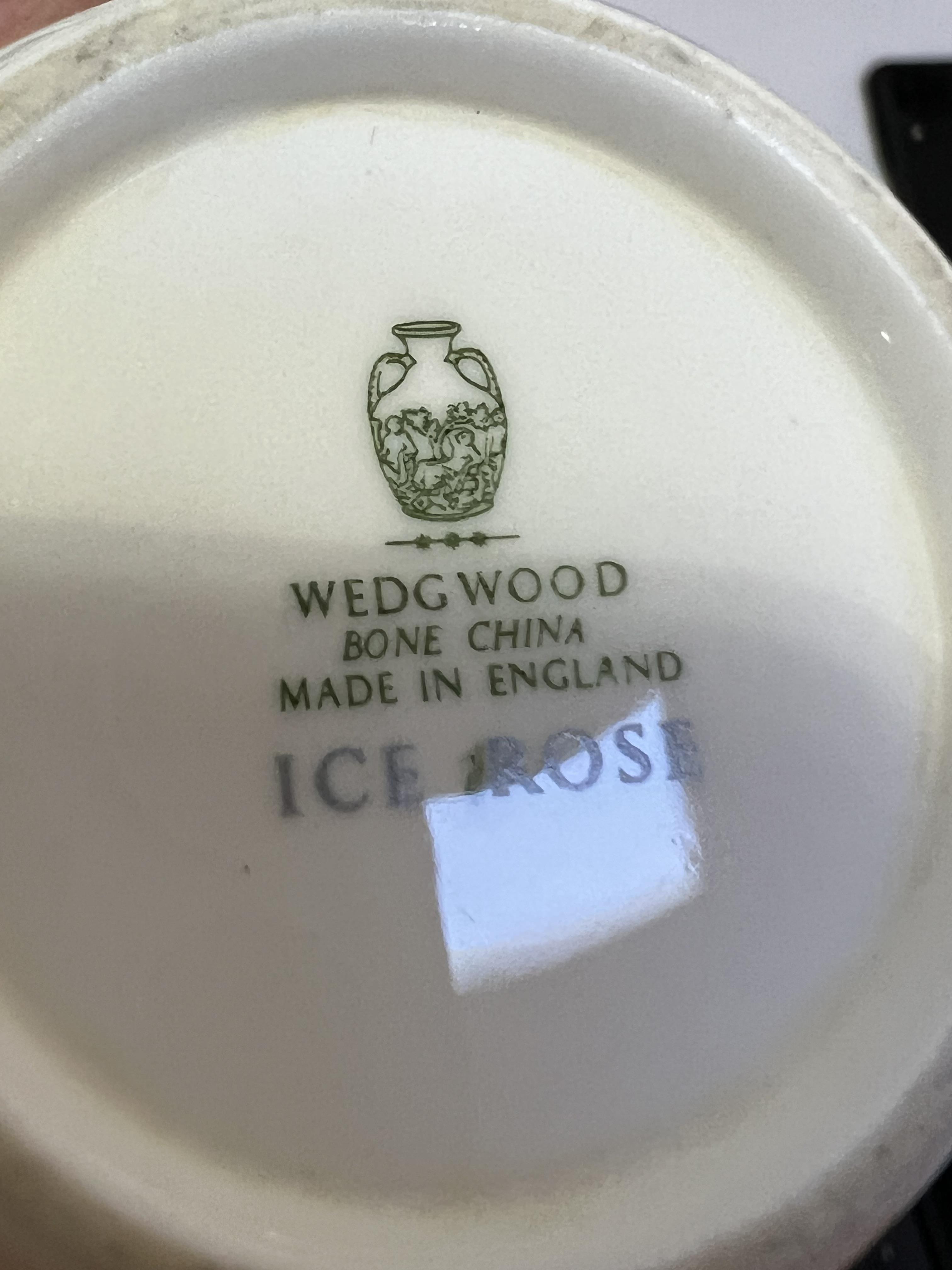 A Wedgwood Ice Rose pattern part tea service comprising a teapot (h- 14cm, w- 26cm), twelve teacups, - Image 2 of 3